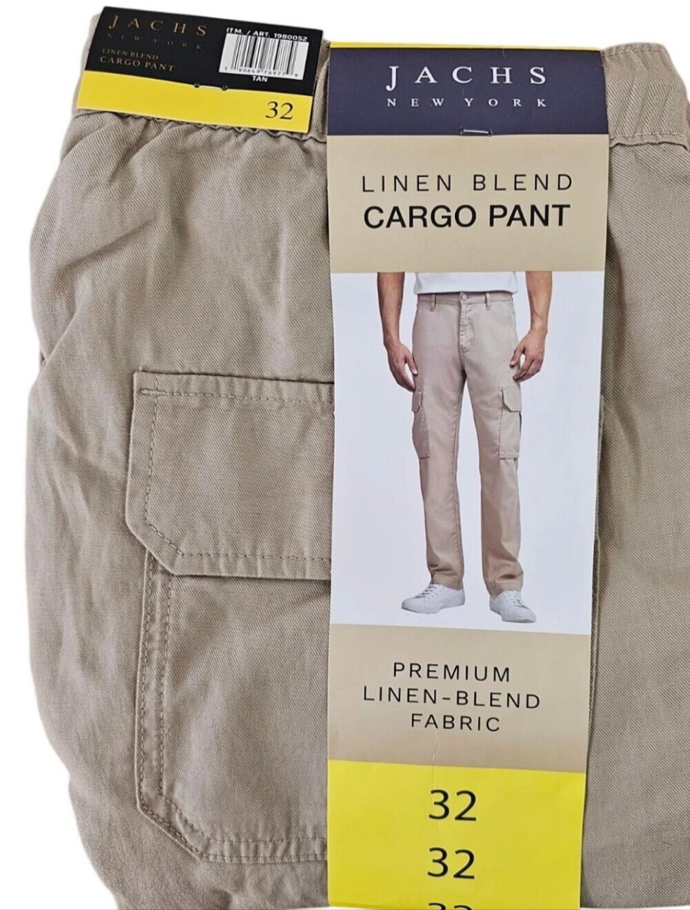 New! Jachs Linen-Blend Men's Boys Cargo Pant in Khaki Size 32